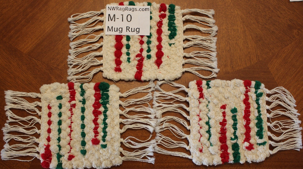 Misc #M-10 Mug Rug Set. Main colors: White w/Red & Green
