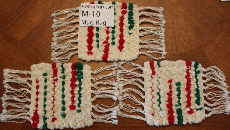 Misc #M-10. Mug Rug Set (3). Main colors: White w/Red & Green